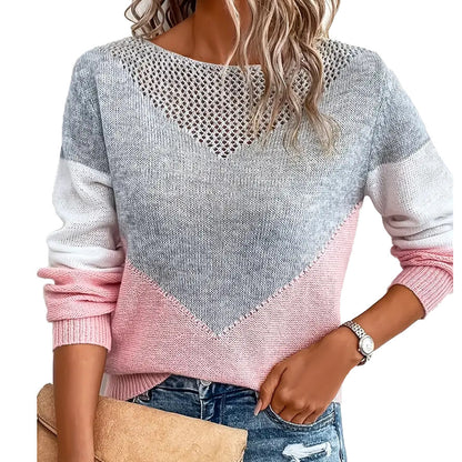 Soft Chevron Colorblock Knit Sweater