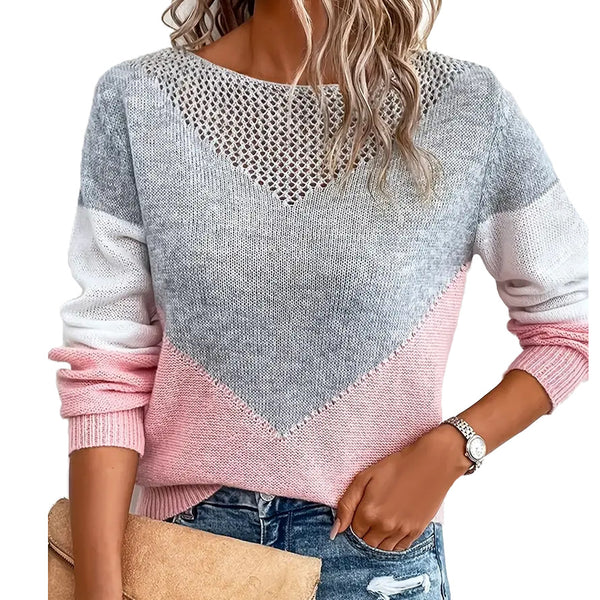 Soft Chevron Colorblock Knit Sweater