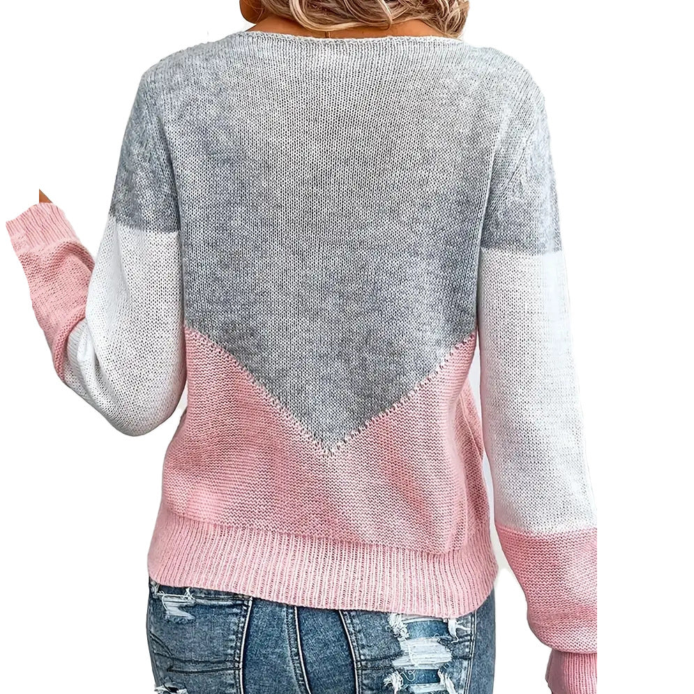 Soft Chevron Colorblock Knit Sweater