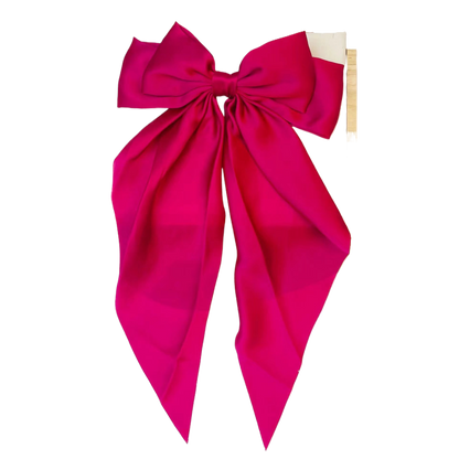 Large elegant bow, long flowing ribbon, simple but effective spring clip hairpin