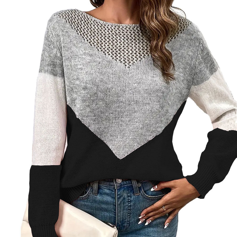 Soft Chevron Colorblock Knit Sweater