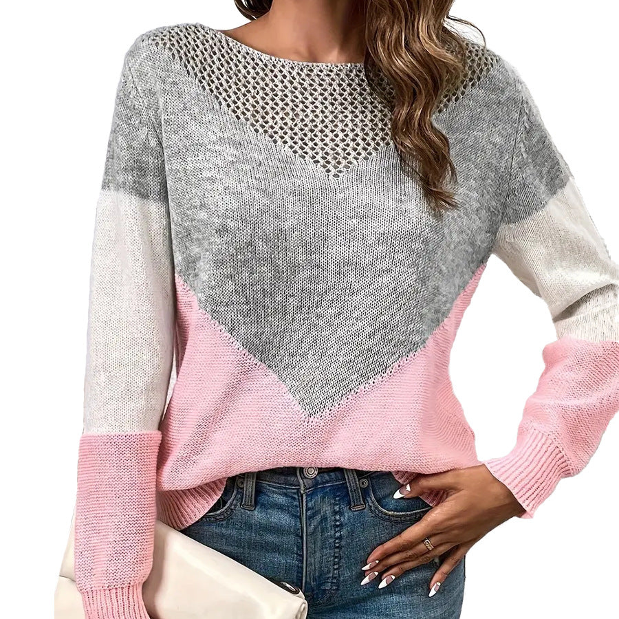 Soft Chevron Colorblock Knit Sweater