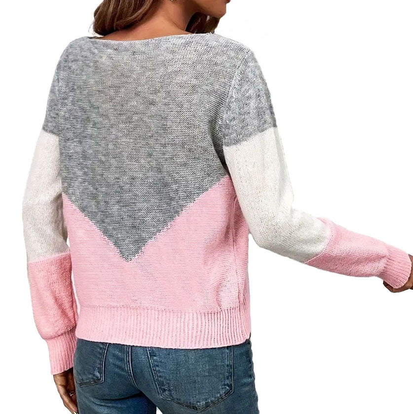 Soft Chevron Colorblock Knit Sweater